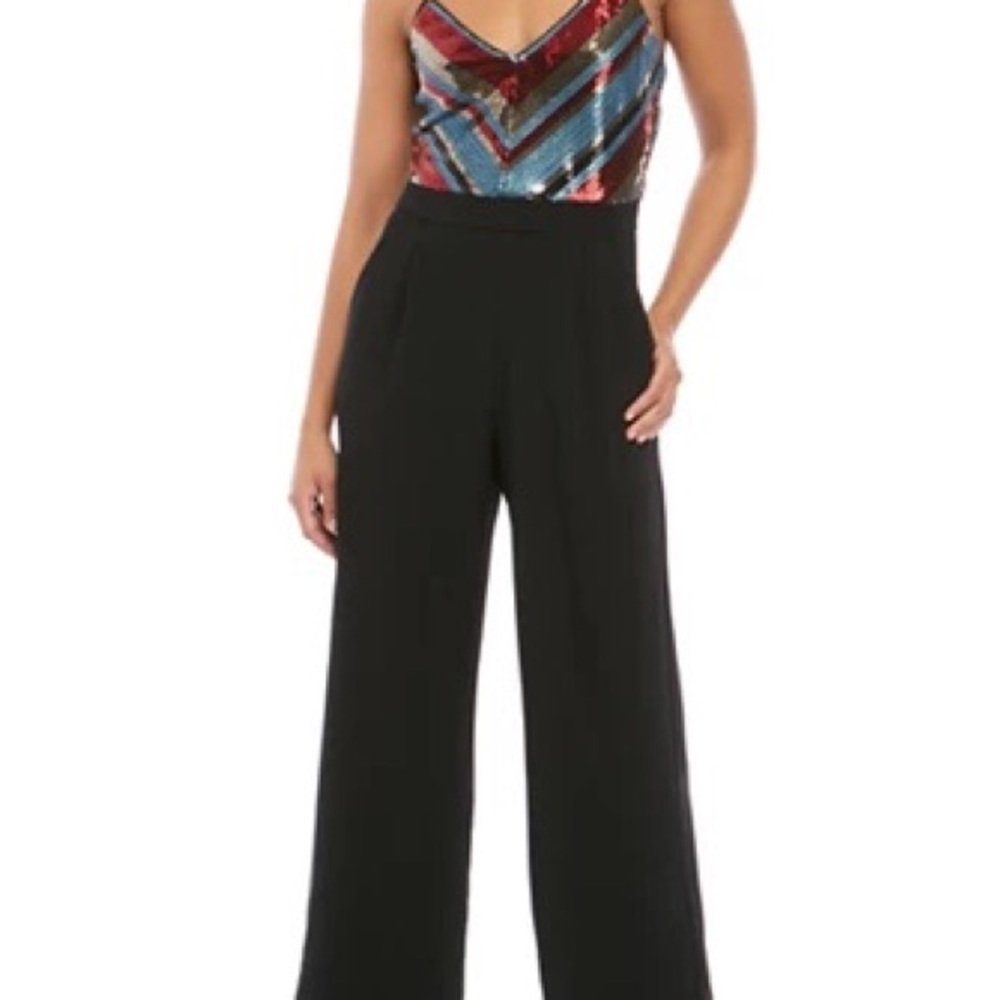 June & Hudson Wide Leg Jumpsuit Sequined Black Multi  Sz Medium